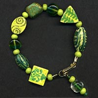 Green Rubber Stamped Bead Bracelet
