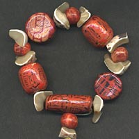 Bracelet with Rubber Stamped Beads and Shell